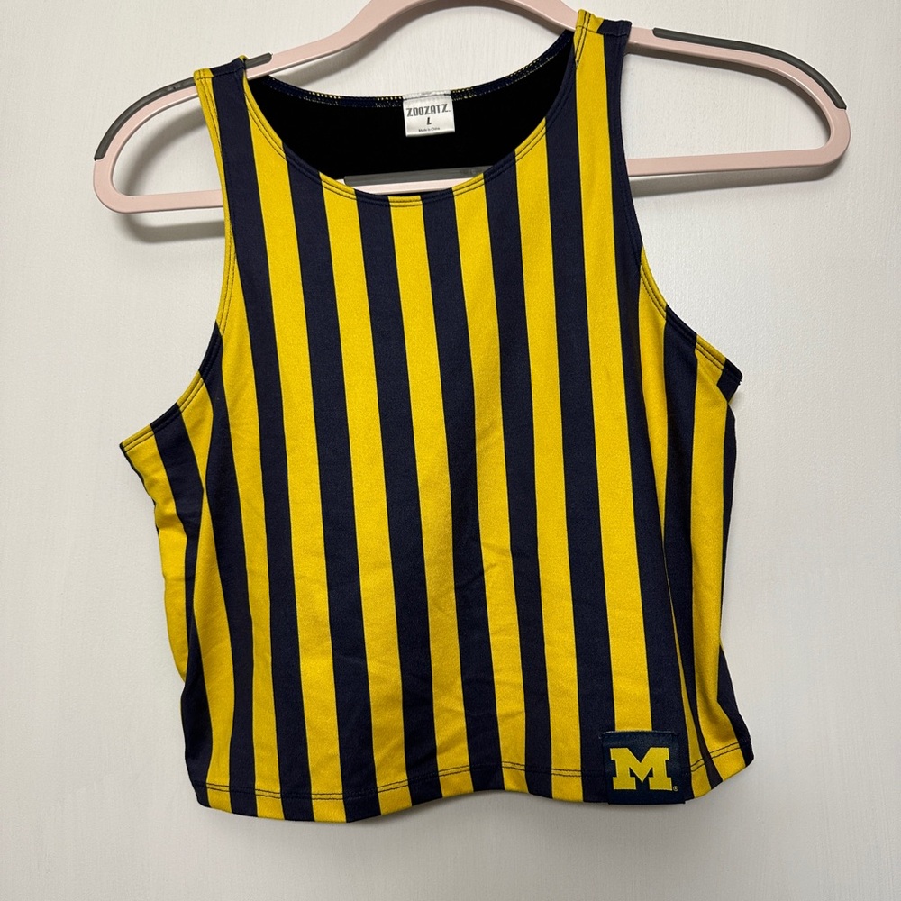 Umich, UofM, Michigan Blue & Yellow Striped Cheerleader Tailgate Top - size L